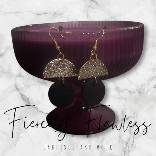 Black and gold clay earrings